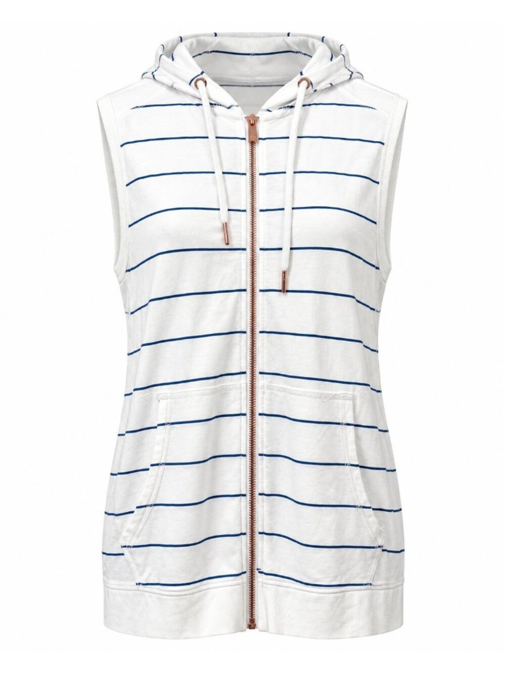 Nanette Lepore Large White Blue Sleeveless Hoodie Zip Up Relaxed Fit Casual Styl